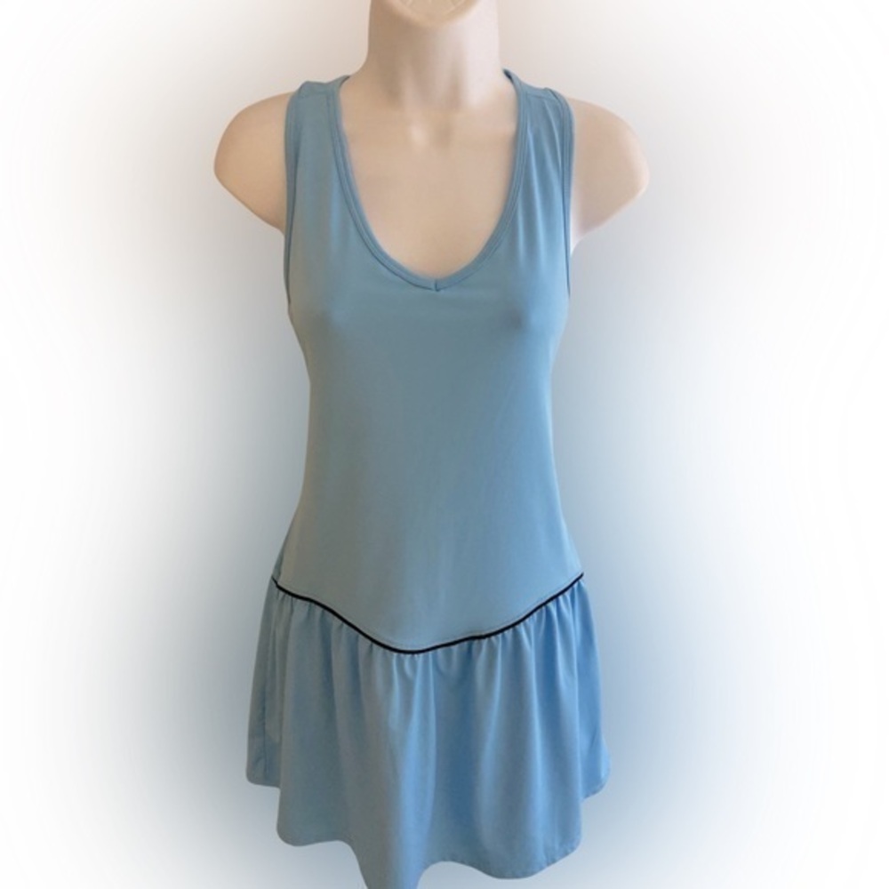 Boutique Tennis Dress - S light blue , polyester spandex, one piece w /shorts